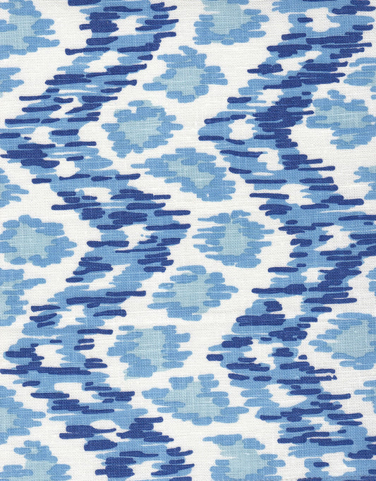 Zizi Vertical Navy French Sky on White fabric by China Seas