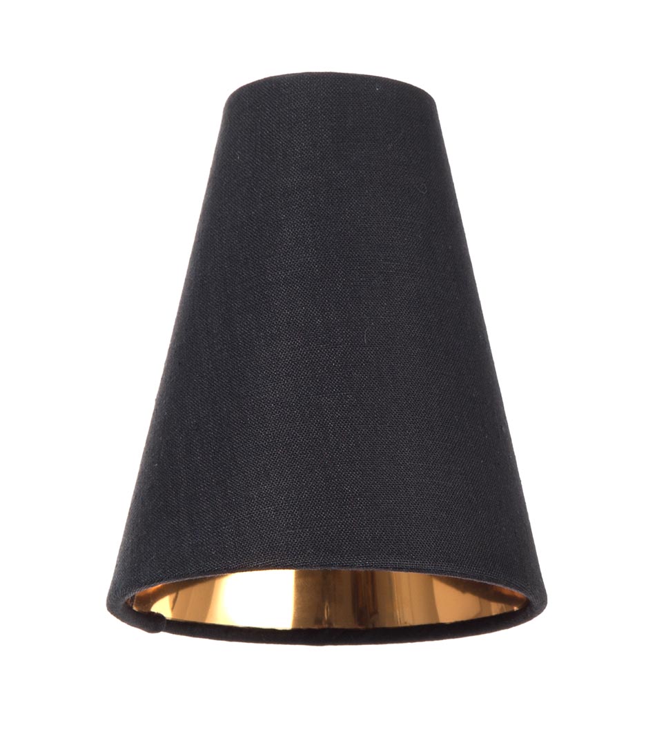 Tapered Deep Empire style Chandelier Shades, Black Linen with gold foil lining