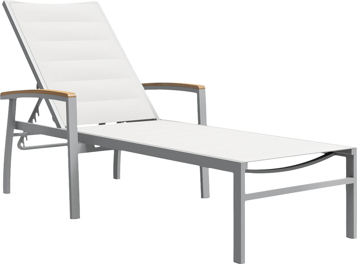 Koko II Stackable Padded Sling Armchair by JANUS et Cie in Silver/White/Teak