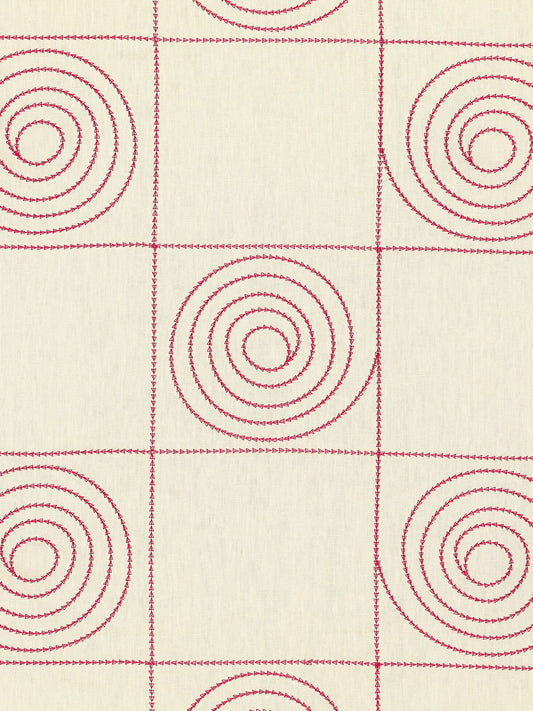 Kobe Embroidered Linen Fabric by Vaughan in Red on Cream