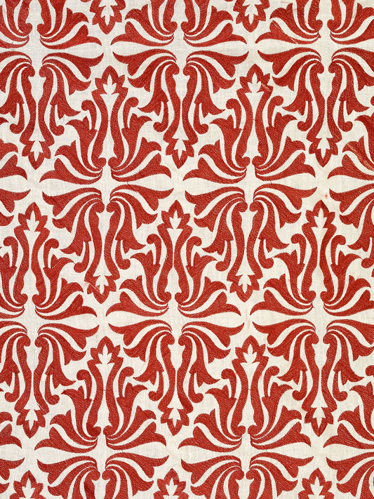 Leros Embroidered Linen Fabric by Vaughan in Red