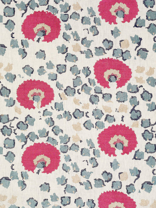 Milas Embroidered Linen Fabric by Vaughan in Red