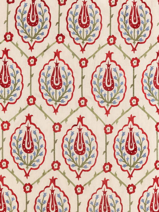 Mosul Embroidered Linen Fabric by Vaughan in Red