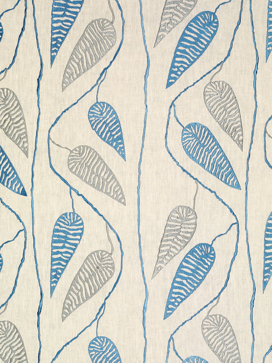 Paros Embroidered Linen Fabric by Vaughan in Blue and Green