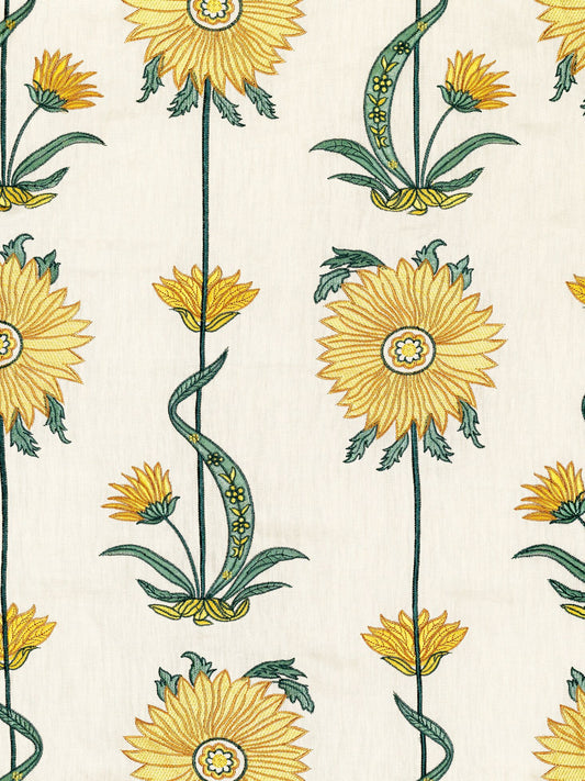 Petalas Embroidered Linen Fabric by Vaughan in Yellow