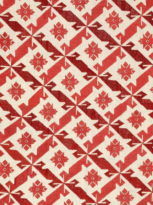 Samos Embroidered Linen Fabric by Vaughan in Red