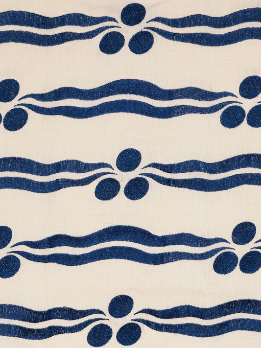 Selendi Embroidered Linen Fabric by Vaughan in Blue