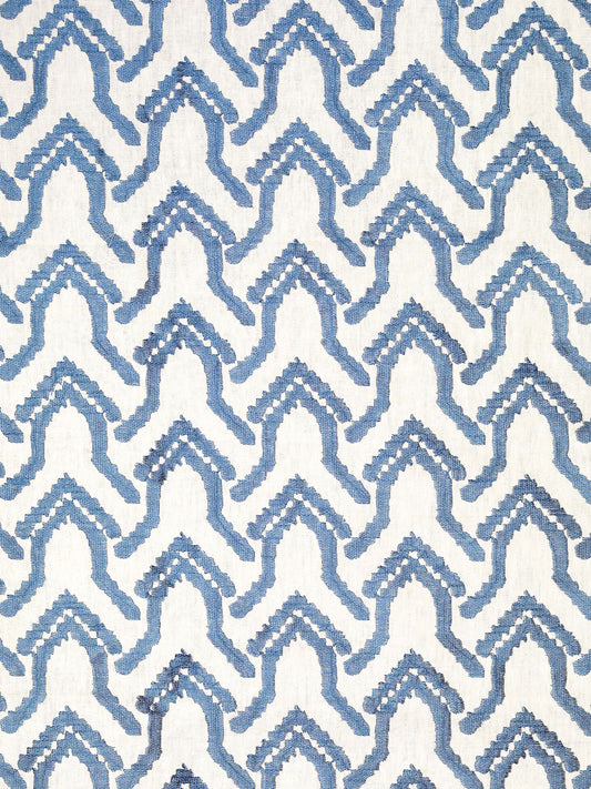 Seto Embroidered Linen Fabric by Vaughan in Blue