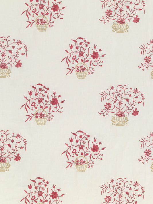 Vaneau Embroidered Linen Fabric by Vaughan in Red