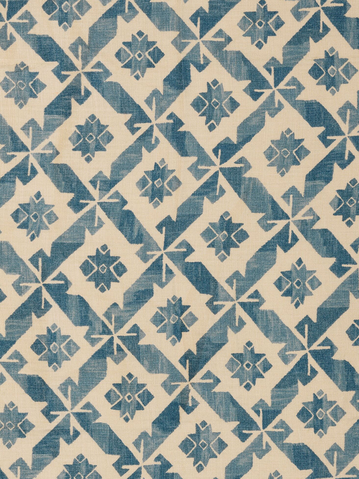 Samos Printed Linen Fabric by Vaughan in Blue
