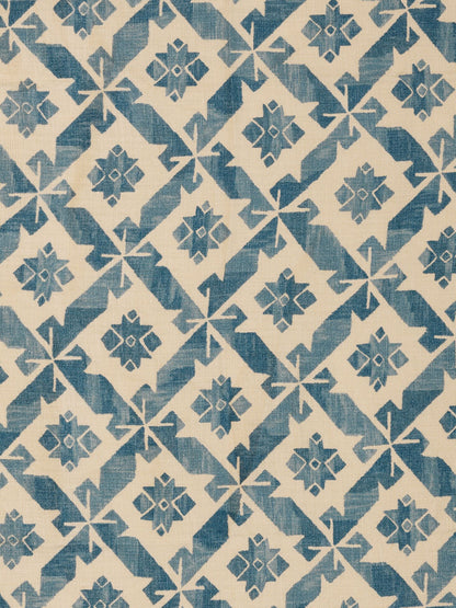 Samos Printed Linen Fabric by Vaughan in Blue