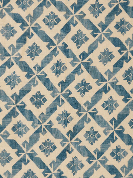 Samos Printed Linen Fabric by Vaughan in Blue