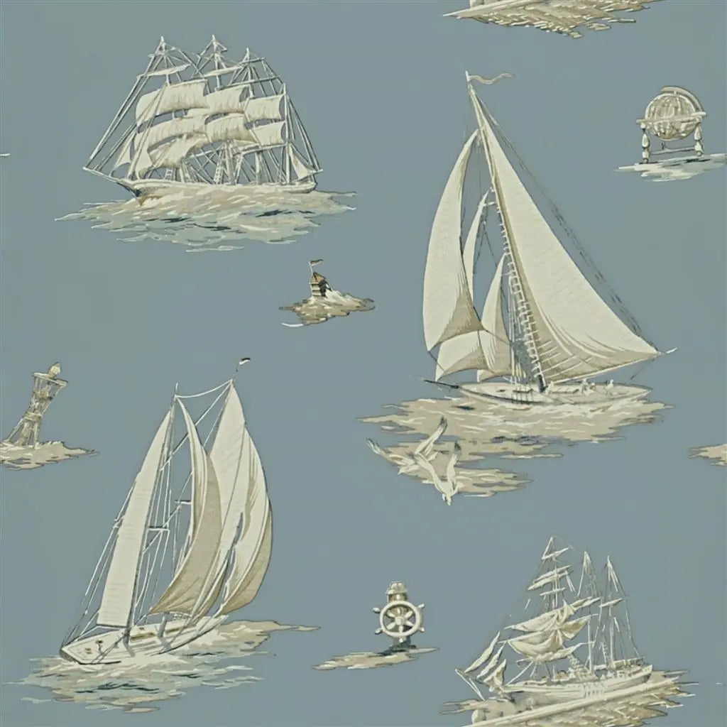 Down Easter Boats Wallpaper by Ralph Lauren in Mist