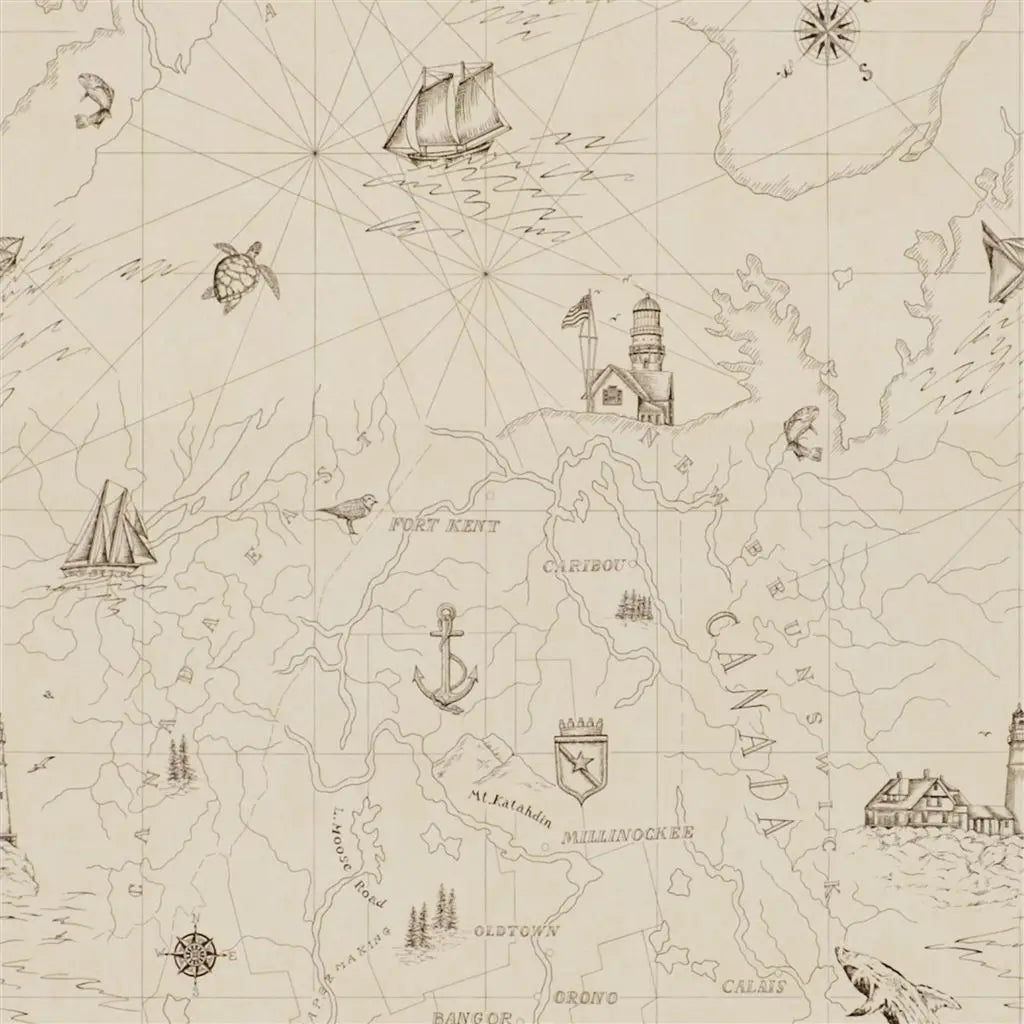 Shipping Lanes Map Wallpaper by Ralph Lauren in Bone