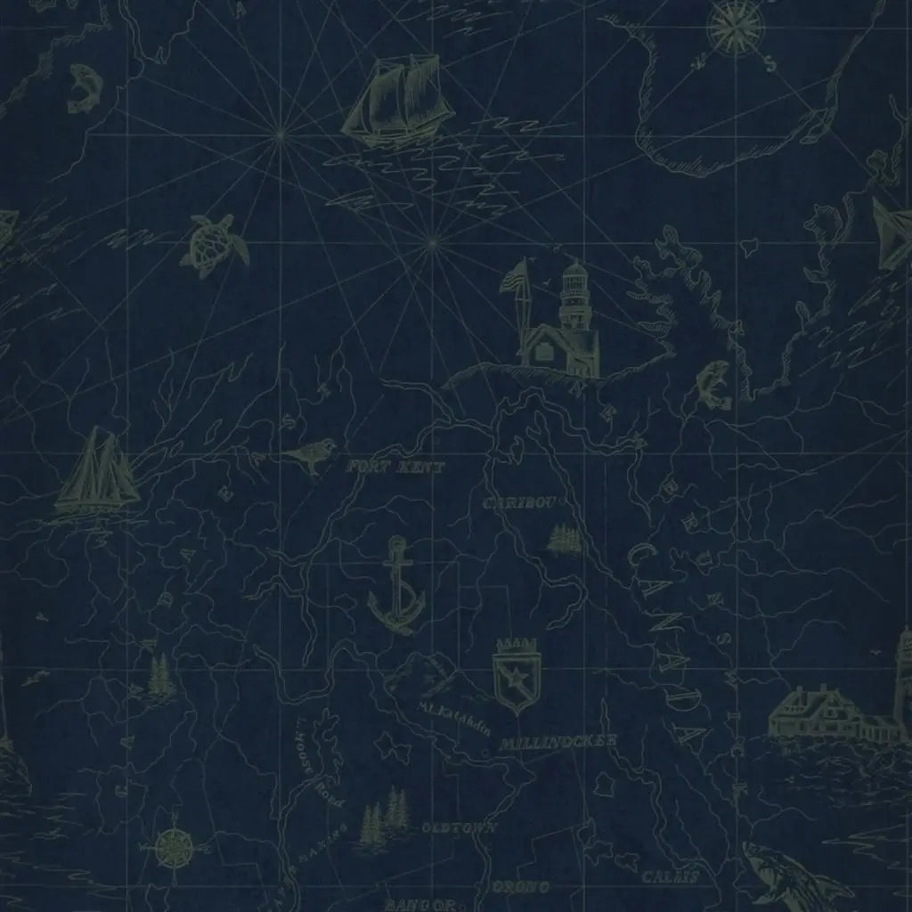 Shipping Lanes Map Wallpaper by Ralph Lauren in Brilliant Blue