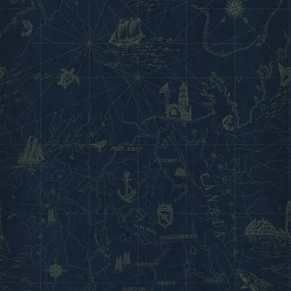Shipping Lanes Map Wallpaper by Ralph Lauren in Brilliant Blue