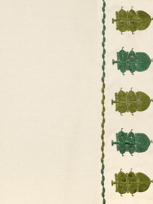 Chitral Embroidered Linen Border Fabric by Vaughan in Green
