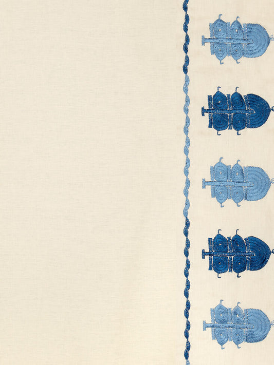 Chitral Embroidered Linen Border Fabric by Vaughan in Blue