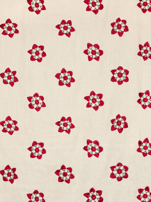 Mingora Embroidered Linen Fabric by Vaughan in Red
