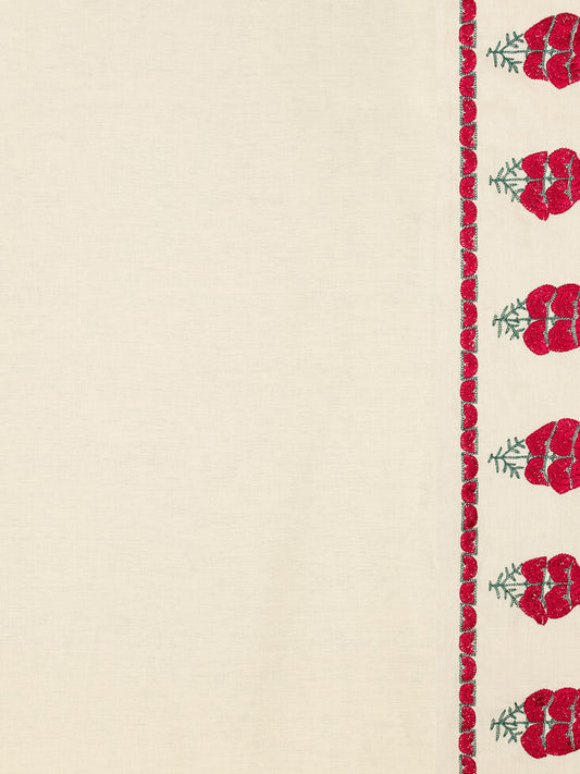 Katora Embroidered Linen Border Fabric by Vaughan in Red