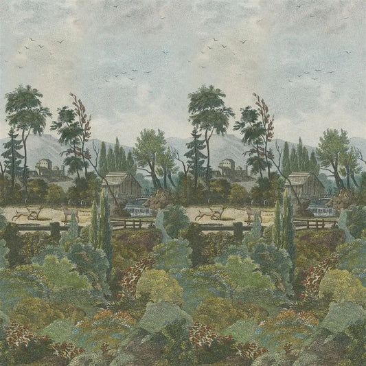 Pastoral Scene 1 Wallpaper Panel by John Derian in Sky