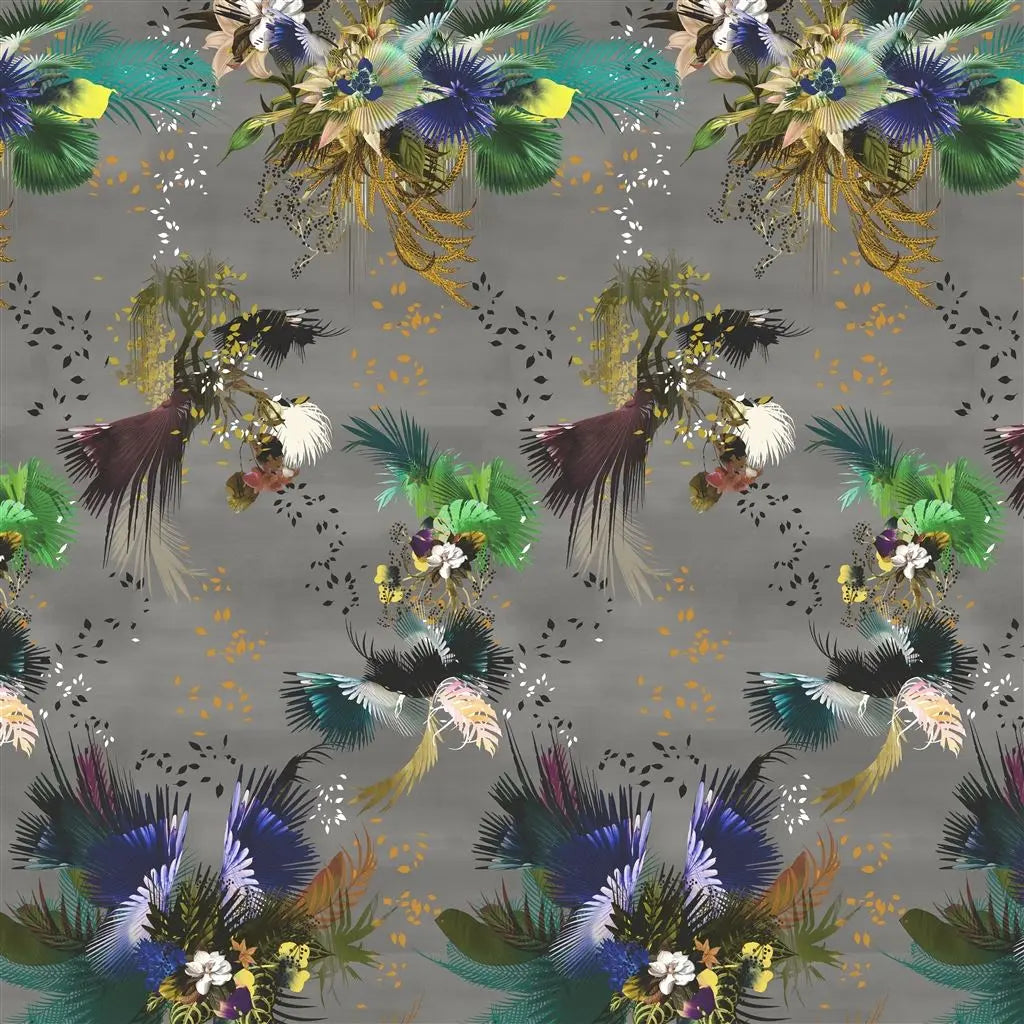 Oiseau Fleur Wallpaper Panel by Christian Lacroix in Graphite
