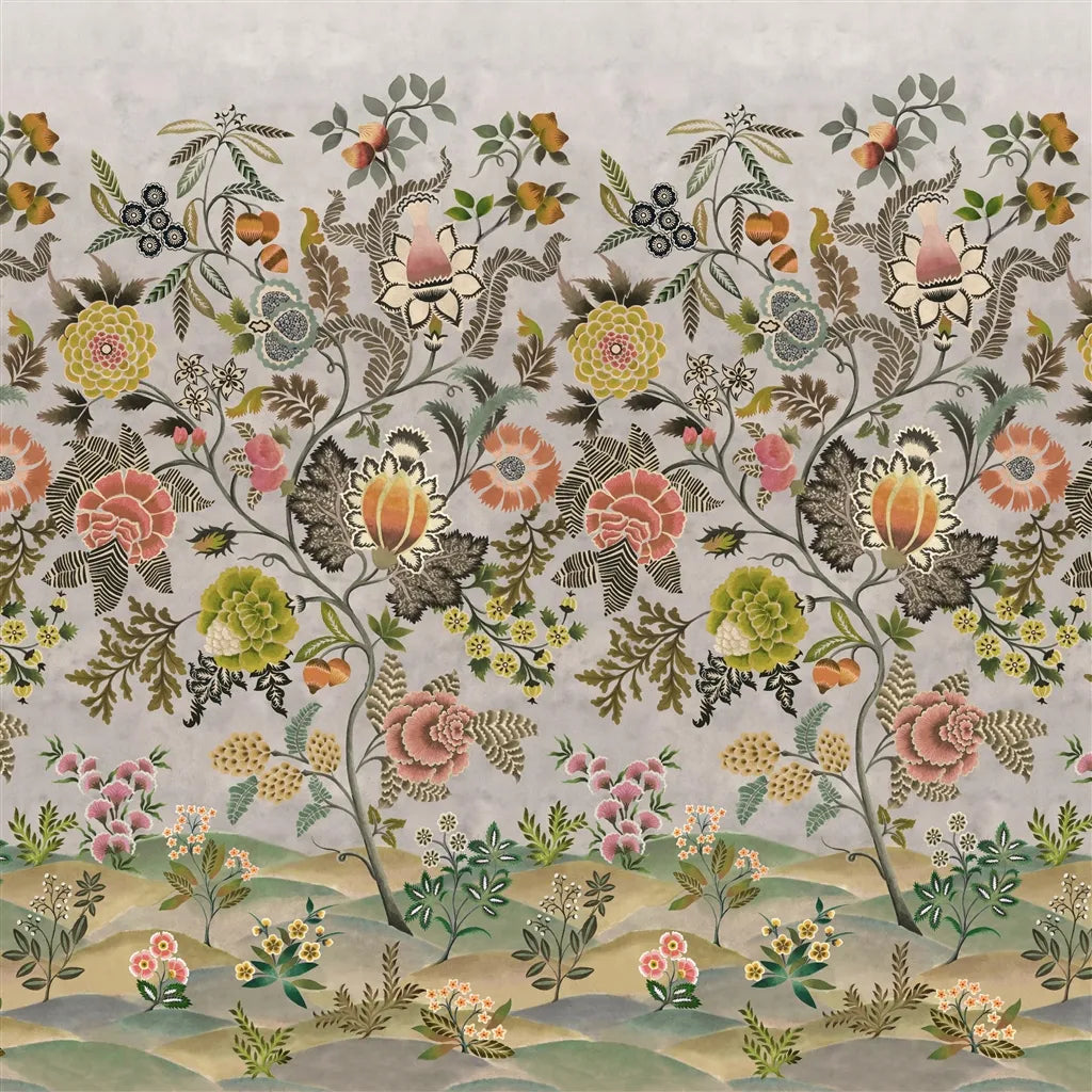Brocart Decoratif Wallpaper Panel by Designers Guild in Sepia