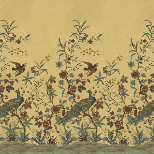 Peacock Toile Scene 1 Wallpaper Panel by John Derian in Sepia