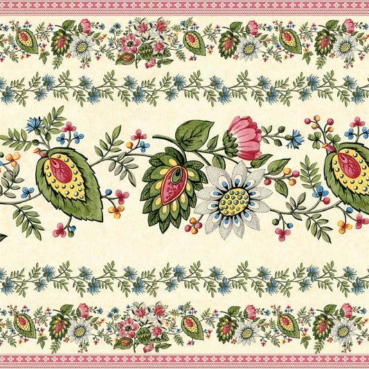 Folk Flower Wide Border Wallpaper by John Derian in Parchment