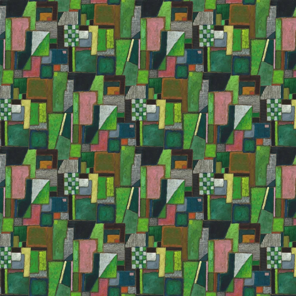 Raku Patchwork Wallpaper Panel by Designers Guild in Emerald