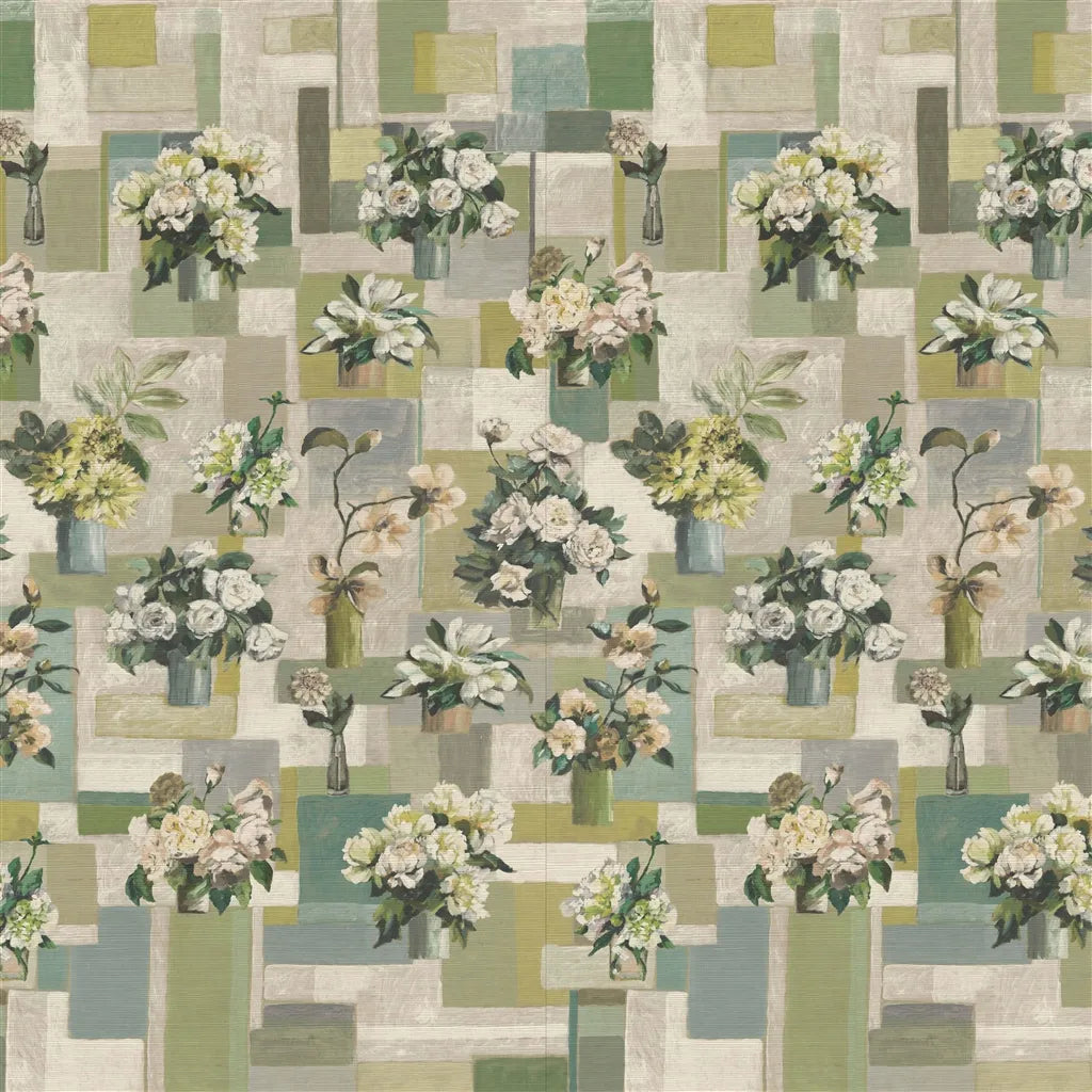 Celadon Vase Grasscloth Wallpaper Panel by Designers Guild in Celadon