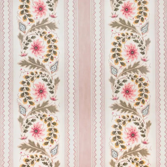 Floral Border Stripe Fabric by Salvesen Graham in Rose