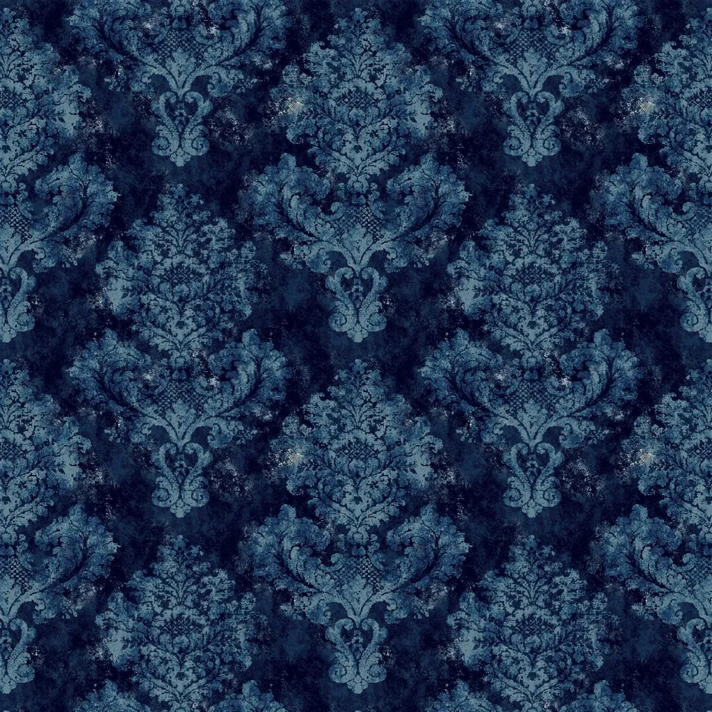 Barouche Damask Fabric by Ralph Lauren in Indigo