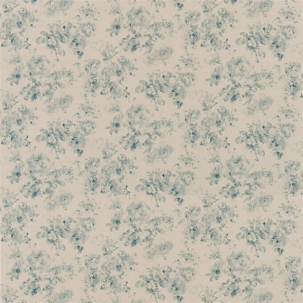 Leonor Weathered Floral Fabric by Ralph Lauren in Vintage Blue