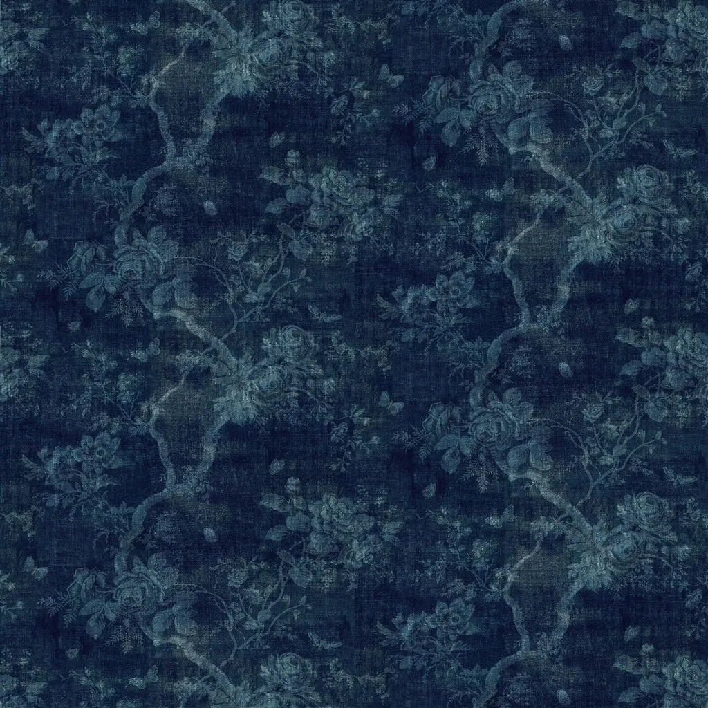 Beaton Floral Fabric by Ralph Lauren in Overdyed Indigo