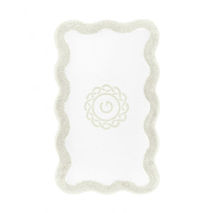 Egoist Border Monogram Bath Rug - DOVE - 28'' x 47'' | Scalloped