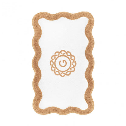 Egoist Border Monogram Bath Rug - TOAST - 28'' x 47'' | Scalloped