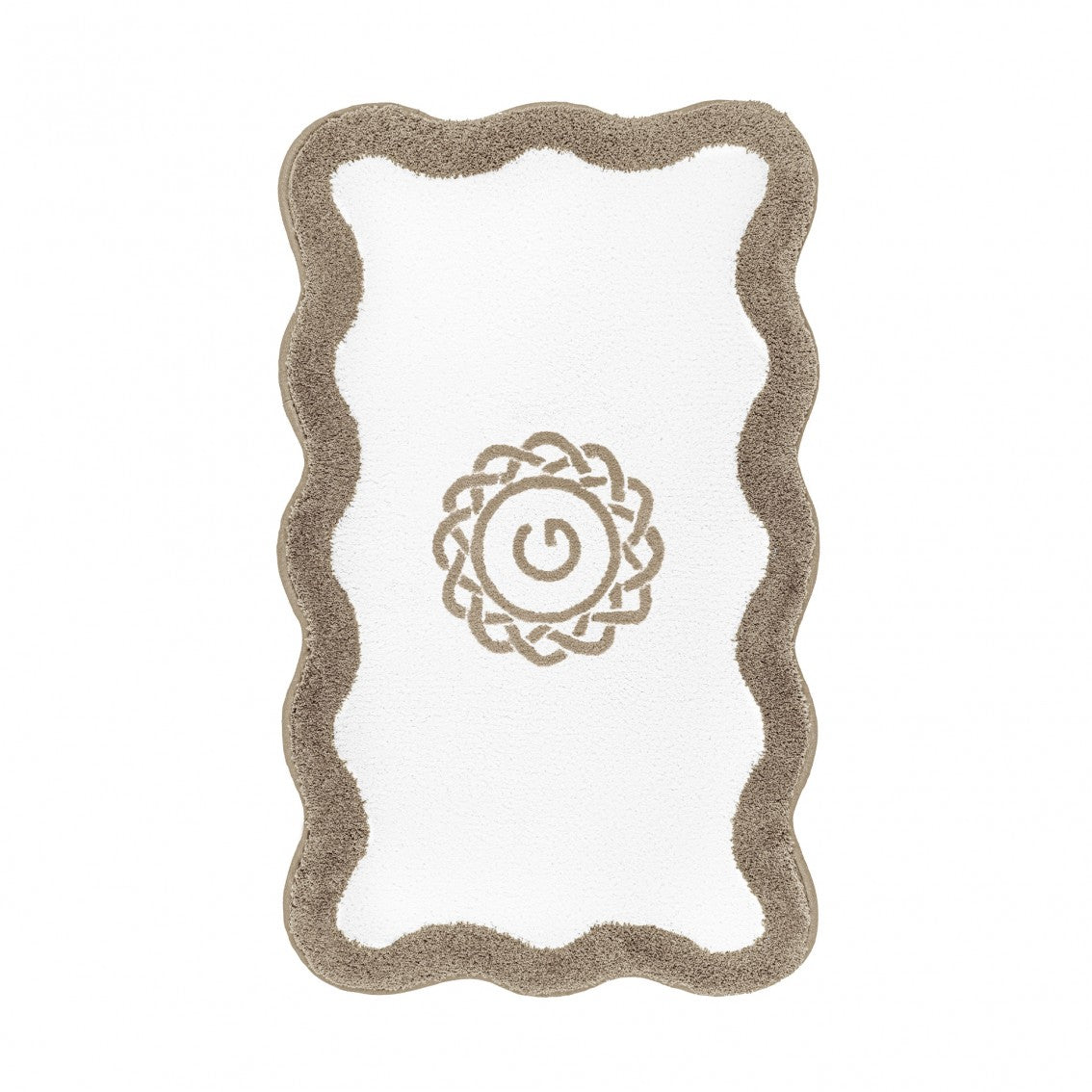 Egoist Border Monogram Bath Rug - STONE - 28'' x 47'' | Scalloped
