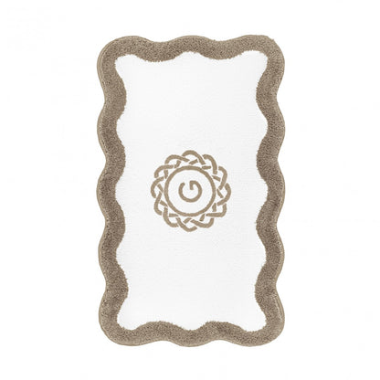 Egoist Border Monogram Bath Rug - STONE - 28'' x 47'' | Scalloped