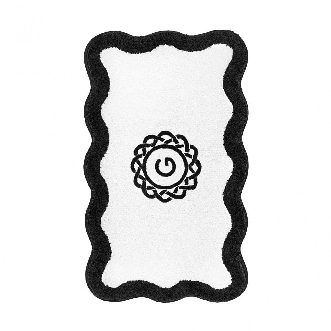 Egoist Border Monogram Bath Rug - BLACK - 28'' x 47'' | Scalloped