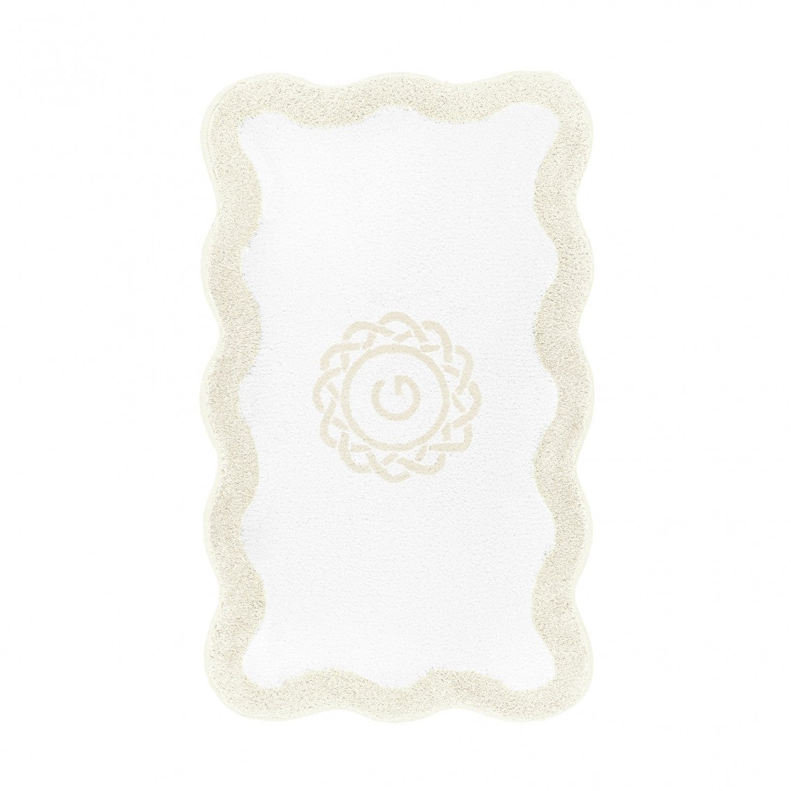 Egoist Border Monogram Bath Rug - NATURAL - 28'' x 47'' | Scalloped