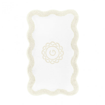 Egoist Border Monogram Bath Rug - NATURAL - 28'' x 47'' | Scalloped