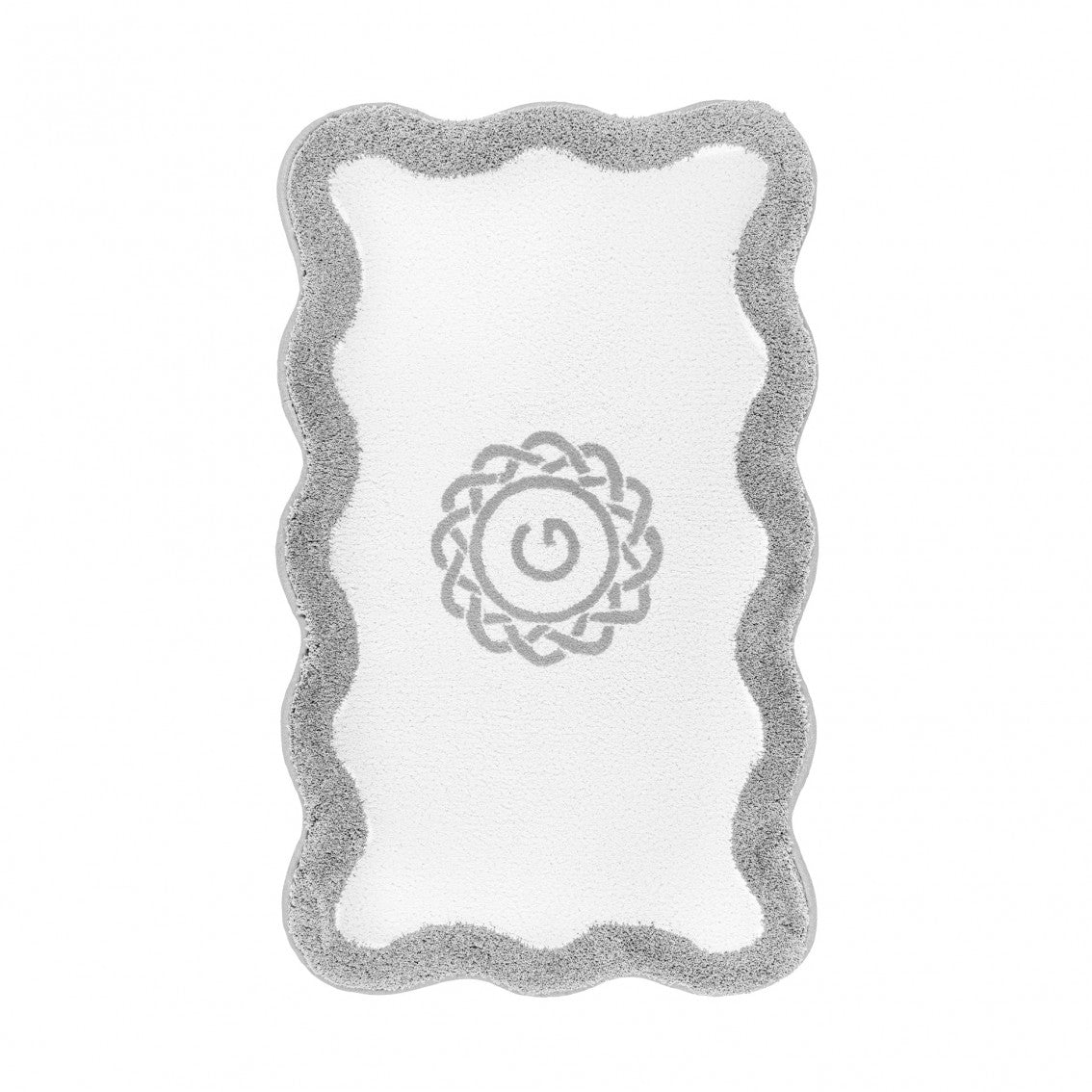 Egoist Border Monogram Bath Rug - SILVER - 28'' x 47'' | Scalloped