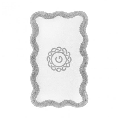 Egoist Border Monogram Bath Rug - SILVER - 28'' x 47'' | Scalloped