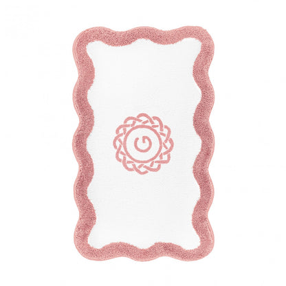 Egoist Border Monogram Bath Rug - BLUSH - 28'' x 47'' | Scalloped