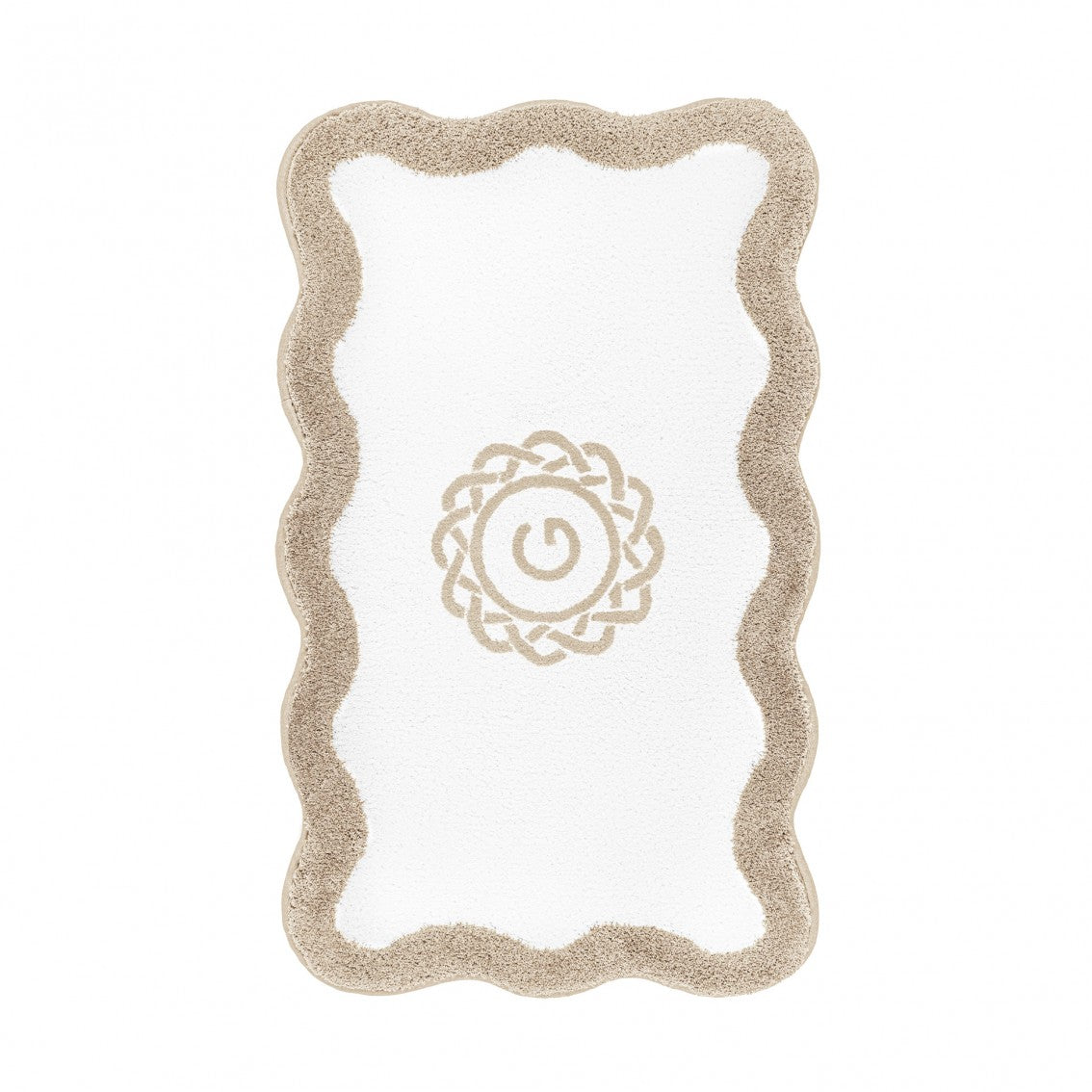 Egoist Border Monogram Bath Rug - LINEN - 28'' x 47'' | Scalloped