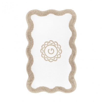 Egoist Border Monogram Bath Rug - LINEN - 28'' x 47'' | Scalloped