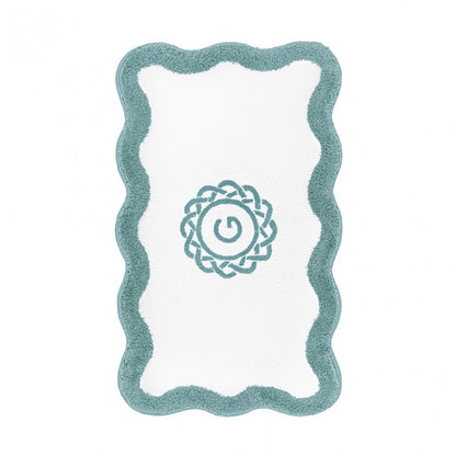 Egoist Border Monogram Bath Rug - BALTIC - 28'' x 47'' | Scalloped