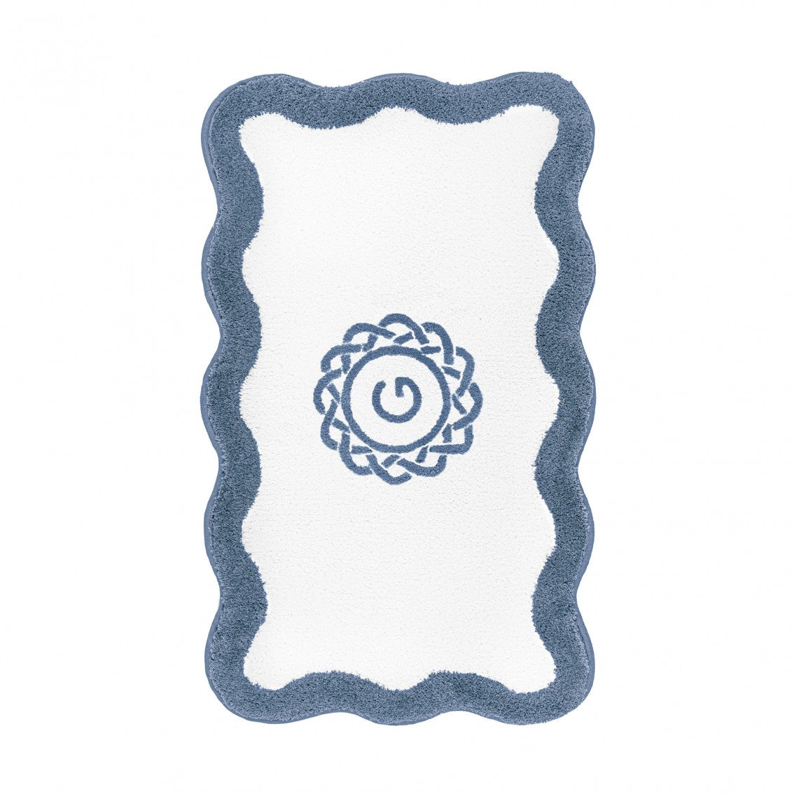 Egoist Border Monogram Bath Rug - COBALT - 28'' x 47'' | Scalloped