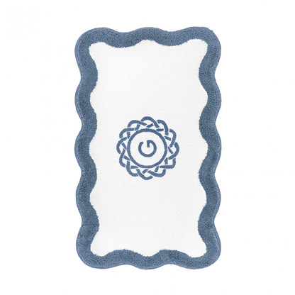 Egoist Border Monogram Bath Rug - COBALT - 28'' x 47'' | Scalloped
